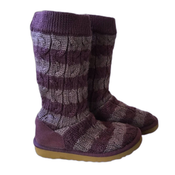 UGG Classic Cable Knit Boots Purple Stripe Kids Size 1